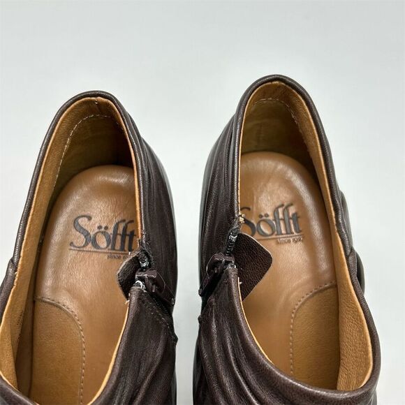 Sofft Women's Brown Ruched Leather Heeled Ankle Boots Size 7 M Fall Casual - Picture 10 of 14